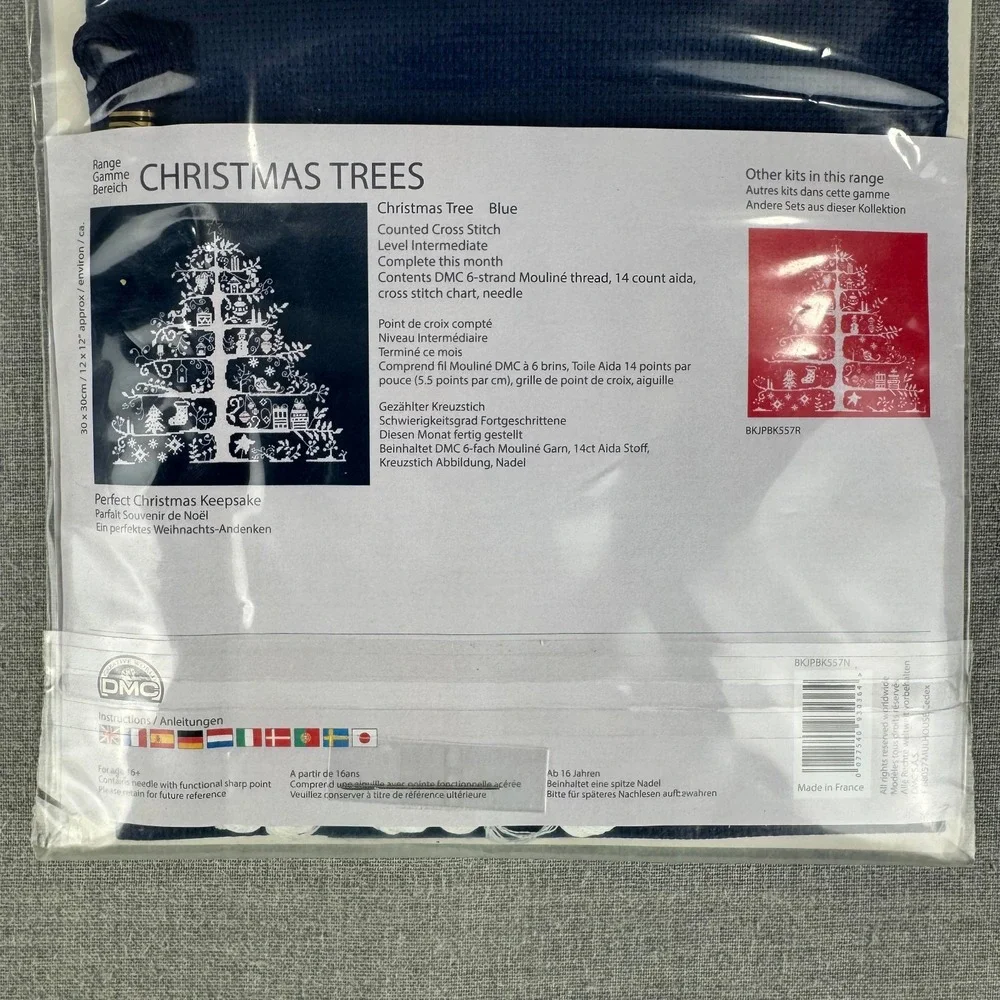 DMC Christmas Tree Counted Cross Stitch Kit 12x12 Navy Blue Christmas Sealed